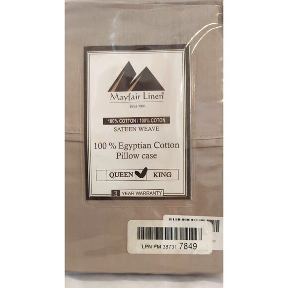Mayfair Linen 100% Egyptian Cotton King Pillowcases -Tan NWOT - Picture 2 of 4